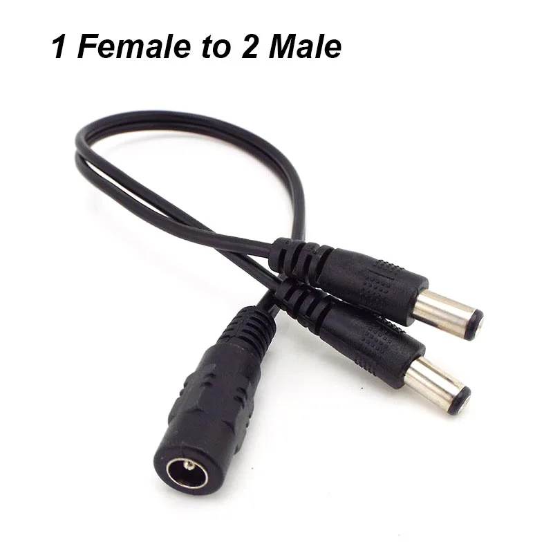 Dc 12v 1 fêmea para 2 macho cabo divisor de energia dividido 2.1*5.5mm para câmera cctv segurança dvr acessórios tira de luz led