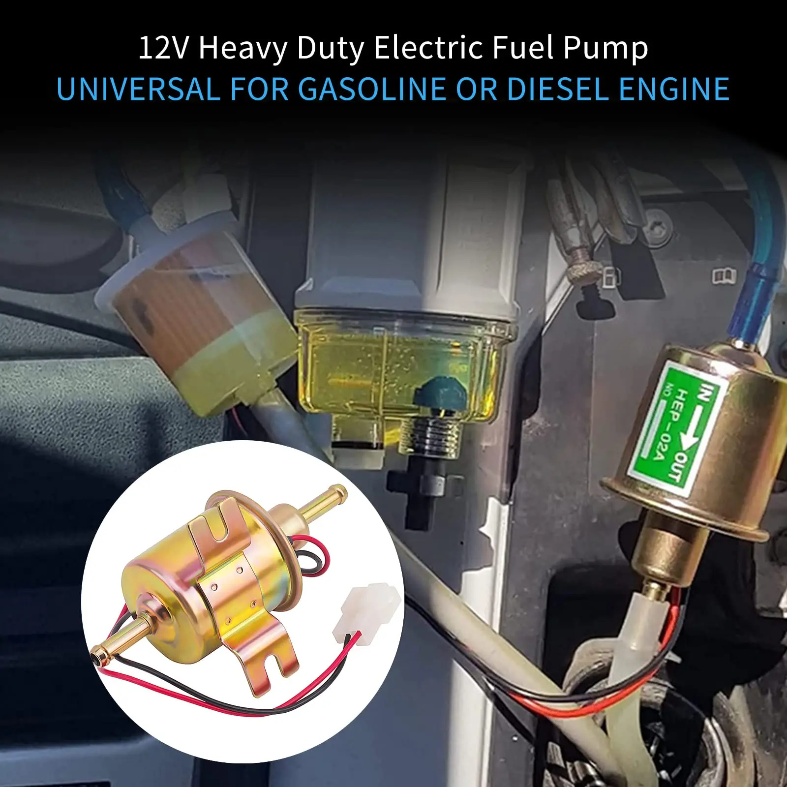 Bomba de combustível elétrica universal, 12v/24v, parafuso de baixa pressão, fio de fixação, gasolina diesel, HEP-02A para carro, carburador, motocicleta, atv