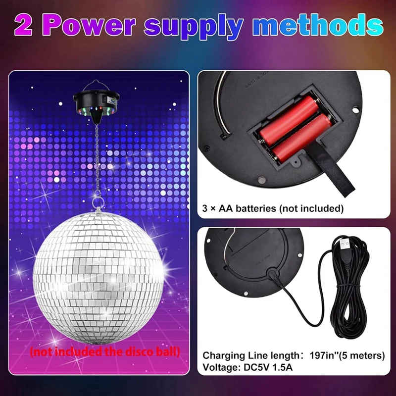 หมุนดิสโก้บอลมอเตอร์ไฟพร้อมรีโมท, 18 LEDs สําหรับ 12 16 20 24 นิ้วกระจก Ball Rotator (Notincludedball)