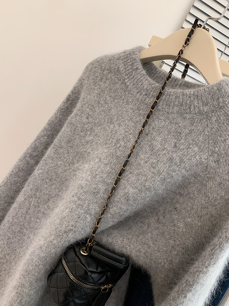 Pulôver de malha larga e grande para mulheres, suéter vintage, monocromático, malha, moda, novo, outono, 2024