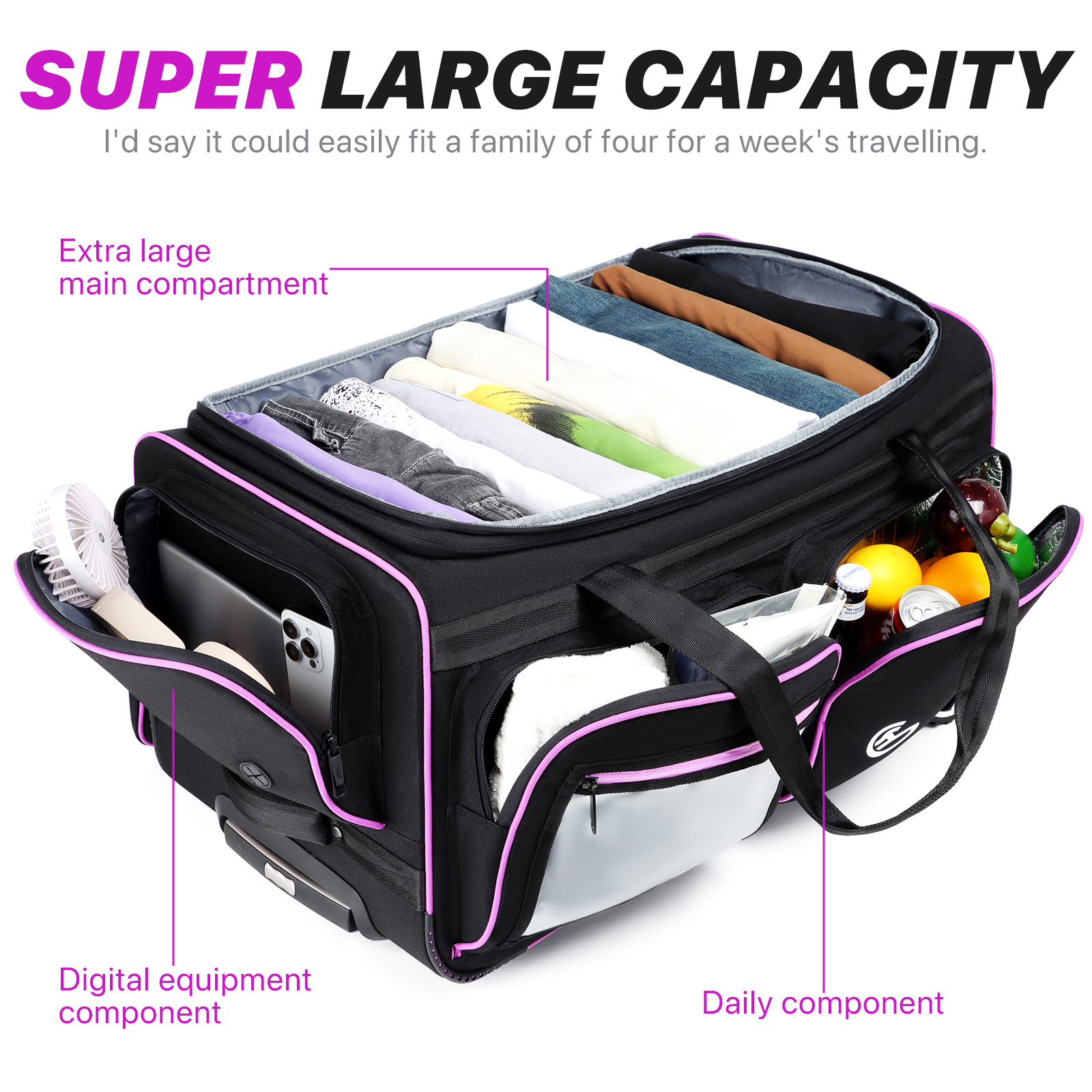 Bolsa de viagem para carrinho de negócios, grande capacidade, bagagem de mão, bolsa para laptop com rack de secagem de roupas, estojo de viagem multifuncional