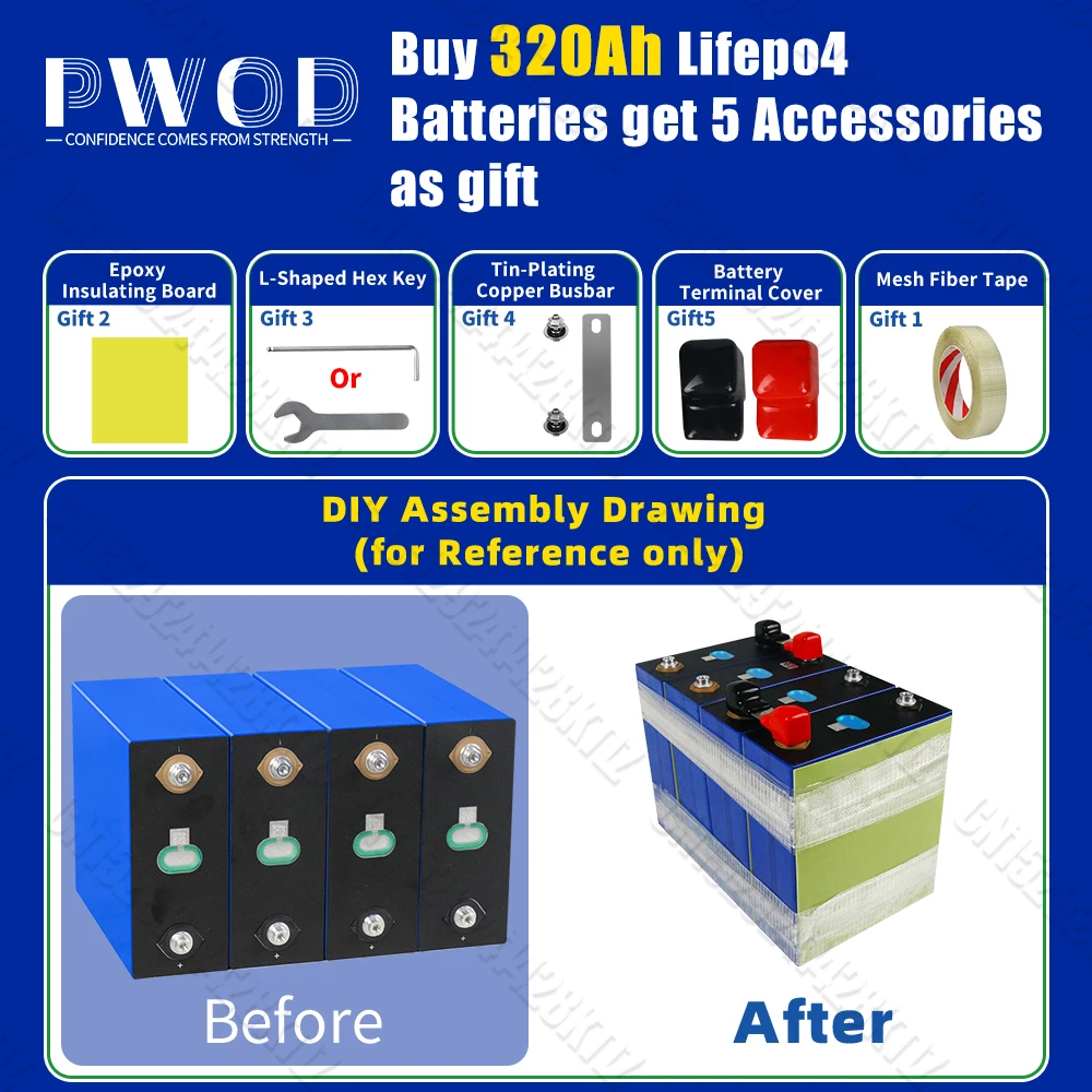 Akumulator Lifepo4 klasy A 3.2V 320AH Akumulator litowo-żelazowo-fosforanowy DIY 12V 24V 48V do łodzi kempingowych Wózek golfowy RV Wózek widłowy
