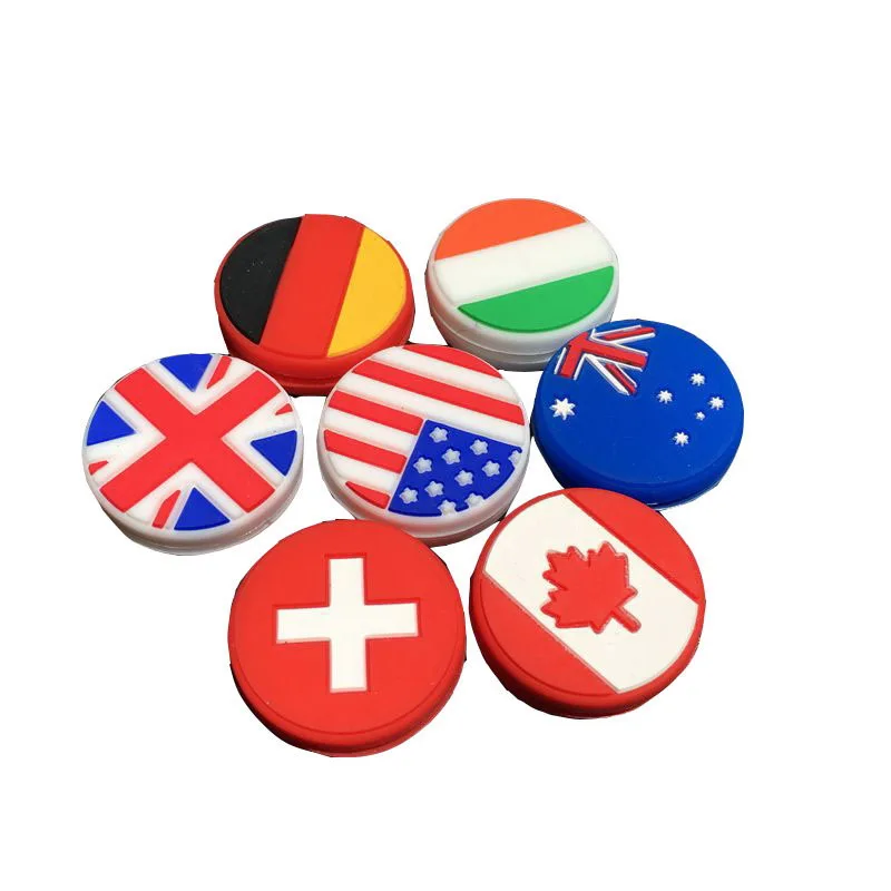 2 ชิ้น Country Flag Shape เทนนิส Dampeners การสั่นสะเทือนซิลิโคนเทนนิส Dampeners แร็กเก็ต Anti Vibration Damper อุปกรณ์เทนนิส