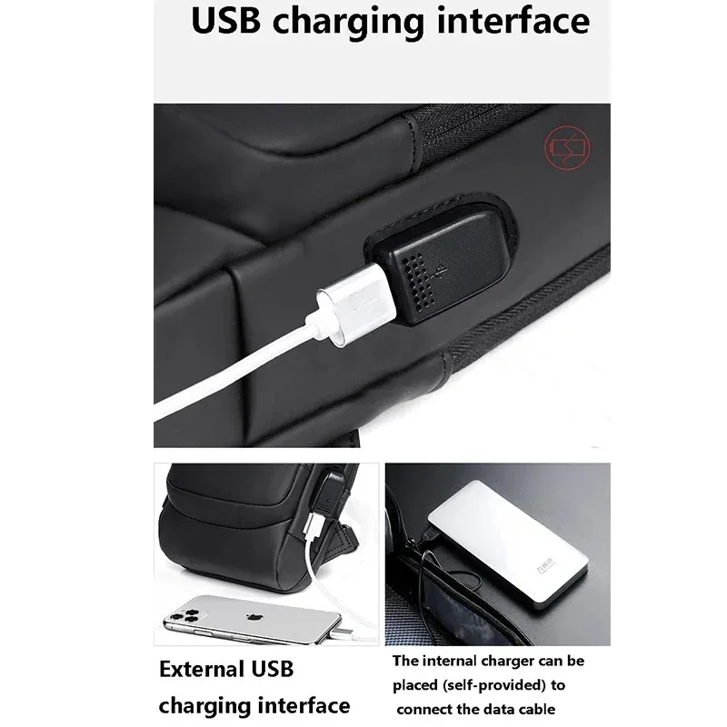 กระเป๋าคาดหน้าอกกันขโมยสําหรับผู้ชาย, กระเป๋าสะพายข้าง USB มัลติฟังก์ชั่น, กระเป๋าสะพายเดินทาง, กระเป๋าสะพายข้าง