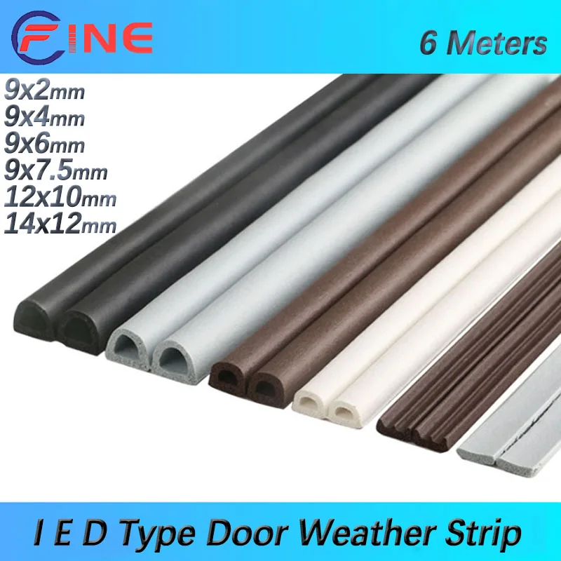 Tira meteorológica para puerta tipo identificación de 6M, cinta de espuma autoadhesiva para sellado de goma, tira aislante insonorizada a prueba de polvo para ventana, Blanco/Negro/gris