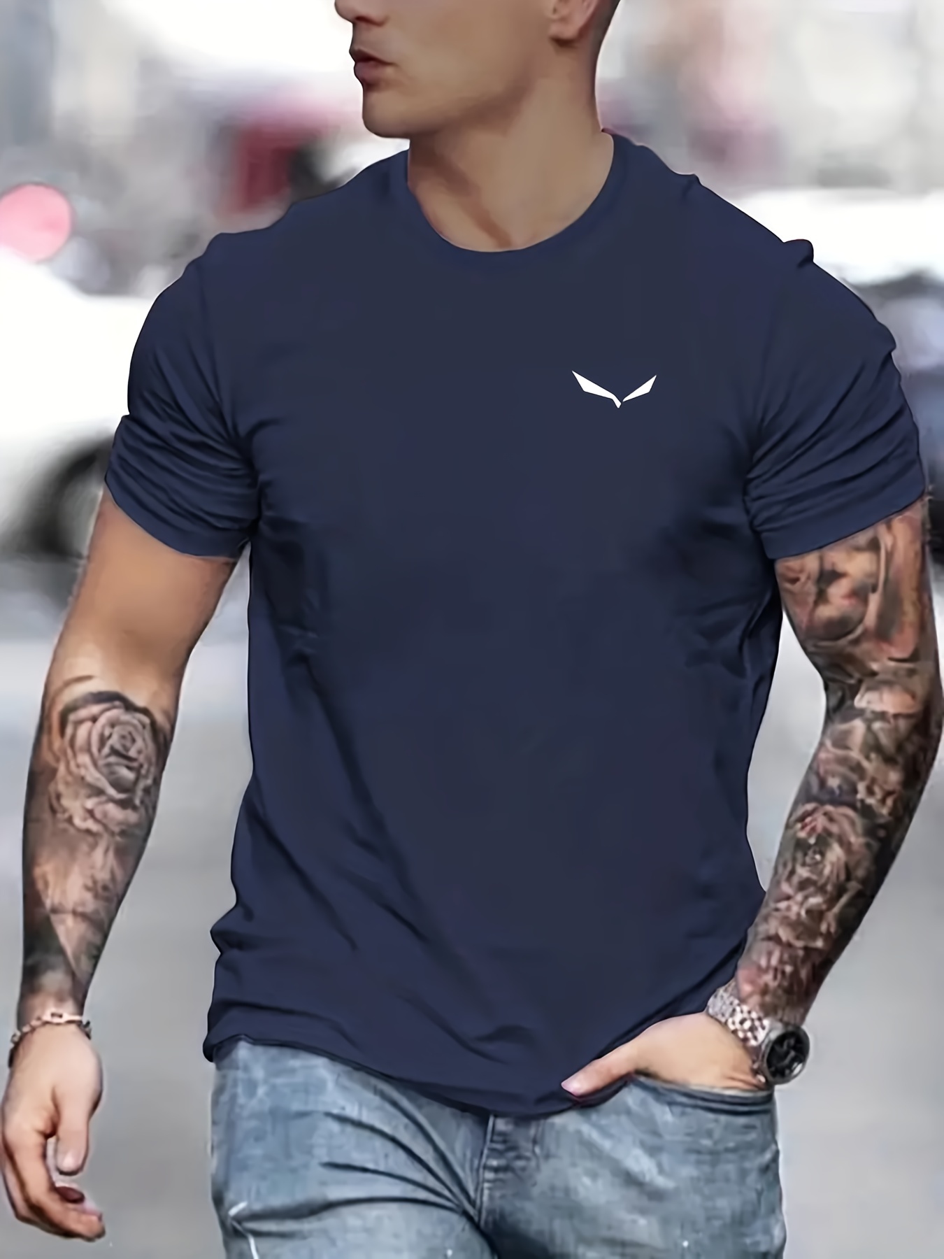 T-shirt manches courtes col rond homme, ample, 100% coton, imprimé oiseau, coupe cintrée, décontracté, été