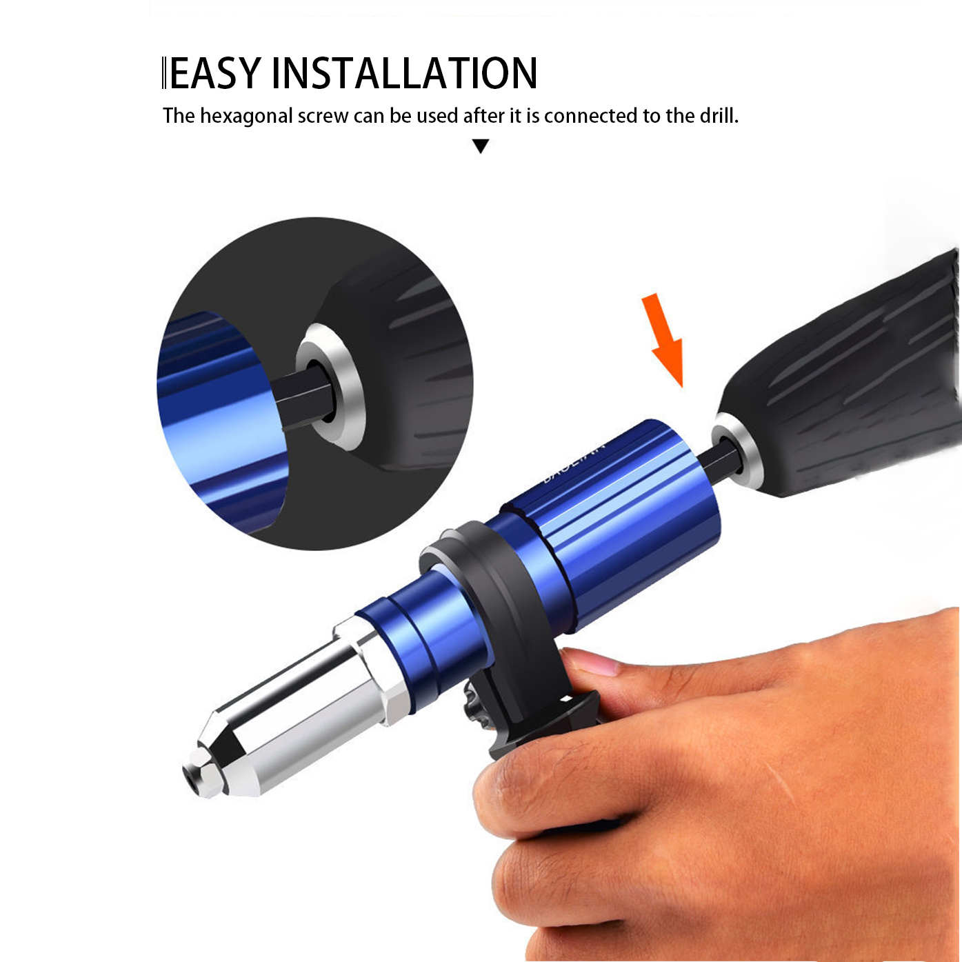 Elétrica Cordless Rivet Nut Gun, Adaptador de perfuração, Rebitando Tool, Insert Nut Aluminum Alloy, Pull Rivet Tools, 2.4mm-4.8mm, Novo