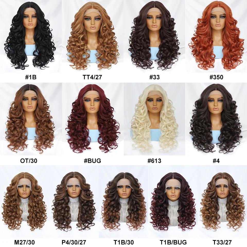 สีดําสีน้ําตาล Curly วิกผมสังเคราะห์ลูกไม้ด้านหน้าด้านหน้าสําหรับผู้หญิงสีบลอนด์สีส้มหญิงวิกผมลูกไม้ 13X4X1 คอสเพลย์ทุกวัน