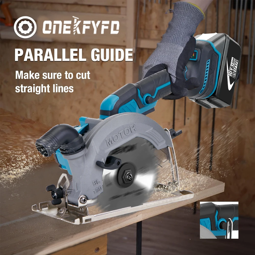ONEKFYFD Brushless 6In Electric Circular Saw 150mm Cordless 45° Adjust Woodworking Power Tools for Makita 18V Lithium Battery