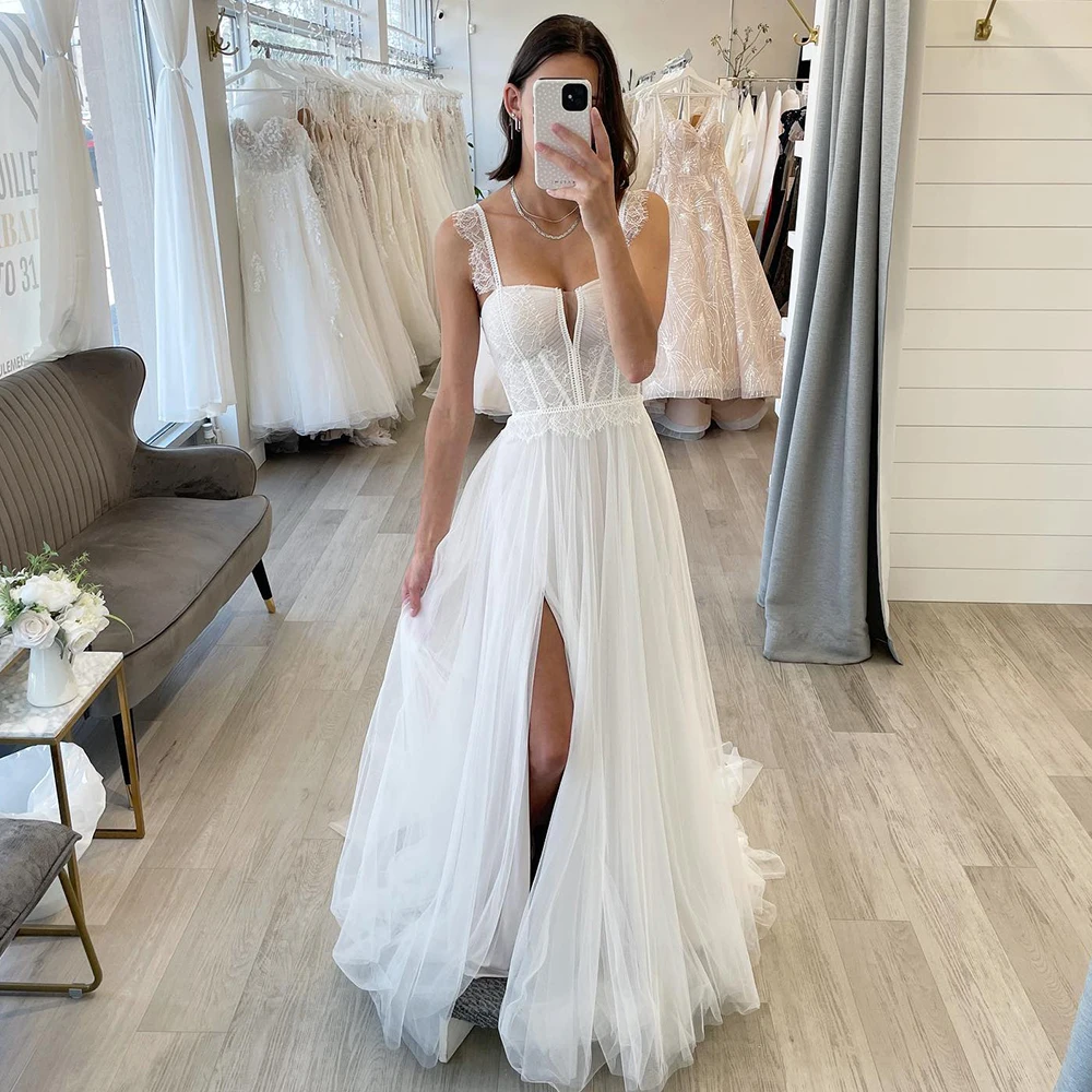 Đơn Giản Áo Váy Nữ 2022 Người Yêu Đời Boho Dài Áo Cưới Bên Chia Voan Thanh Lịch Cô Dâu Đầm Vestidos De NoviaS