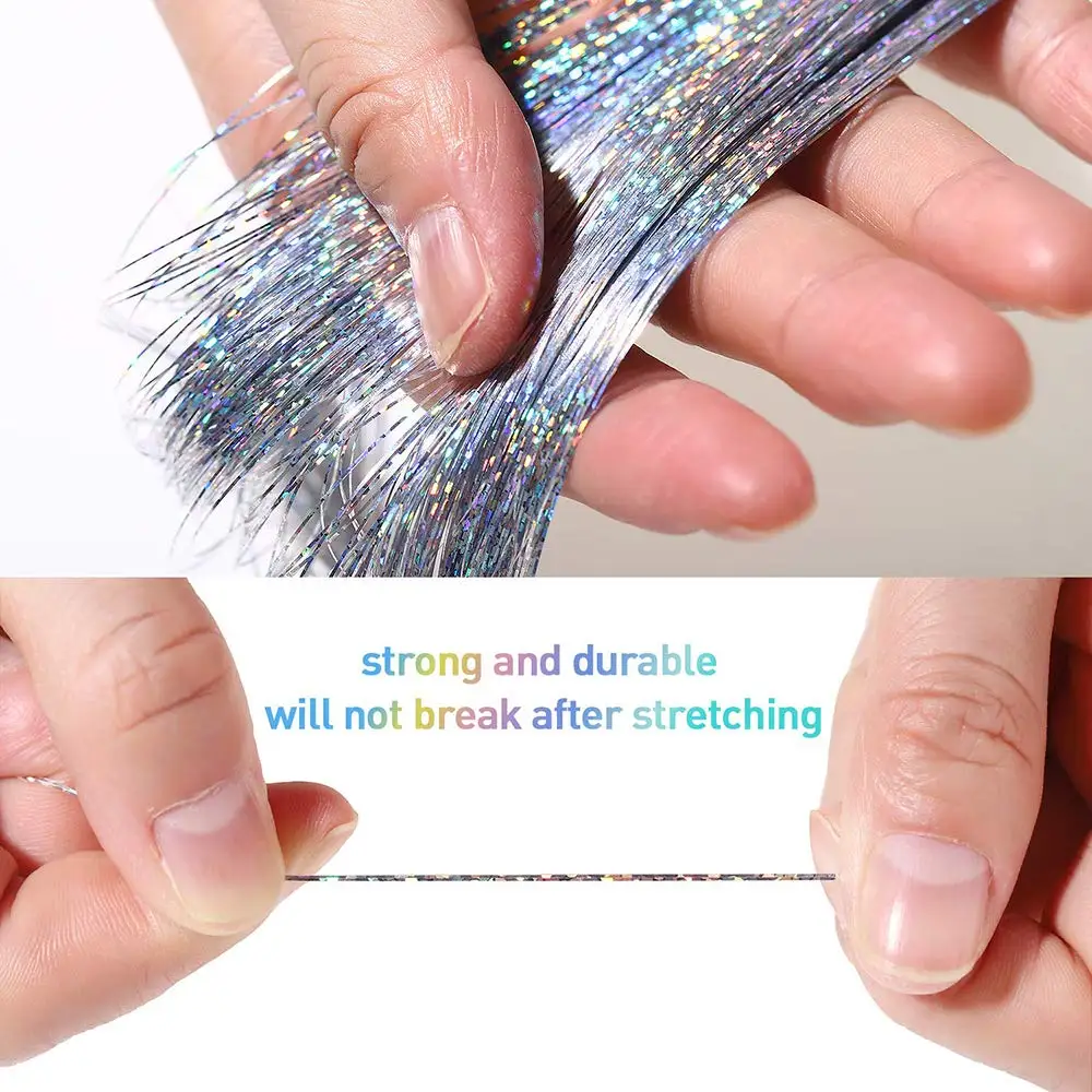 My-diva synthesis 22 inci 16 warna Hair Tinsel Kit helai dengan alat ekstensi untuk wanita gadis mengepang berkilau rambut berkilau