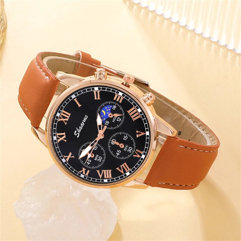 Reloj de pulsera de cuarzo para hombre de moda, reloj de pulsera de cuero marrón de lujo, reloj luminoso informal para hombre