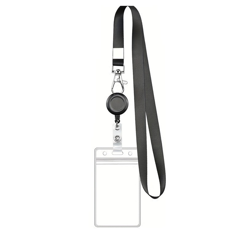 Bview Art PVC ID Card Holder with Black Retractable Lanyard Snap Hook - Adjustable Badge Reel Neck Strap