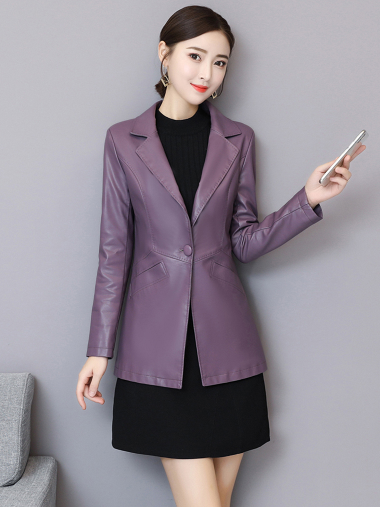 New Women Leather Jacket Autumn Winter Fashion Classic Single Button Slim Sheep Leather Blazer Spring Outerwear Size M-5XL