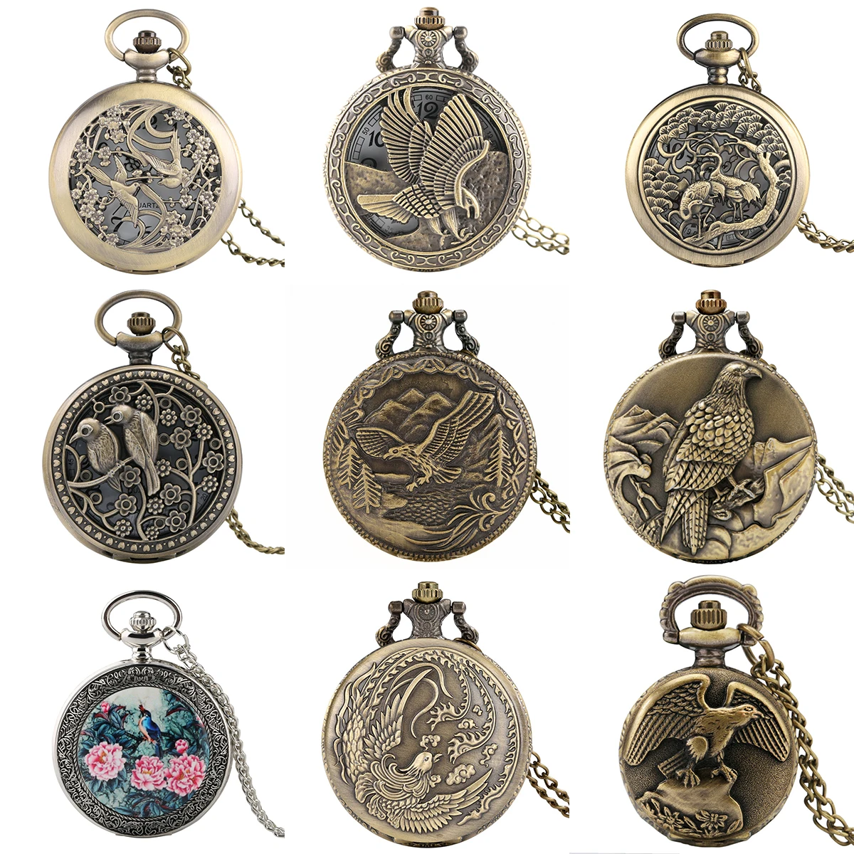 Exquisite Vintage Fly Vögel Muster Design Quarz Taschenuhren für Männer Frauen Retro Halskette Anhänger Tasche Uhr Geschenke