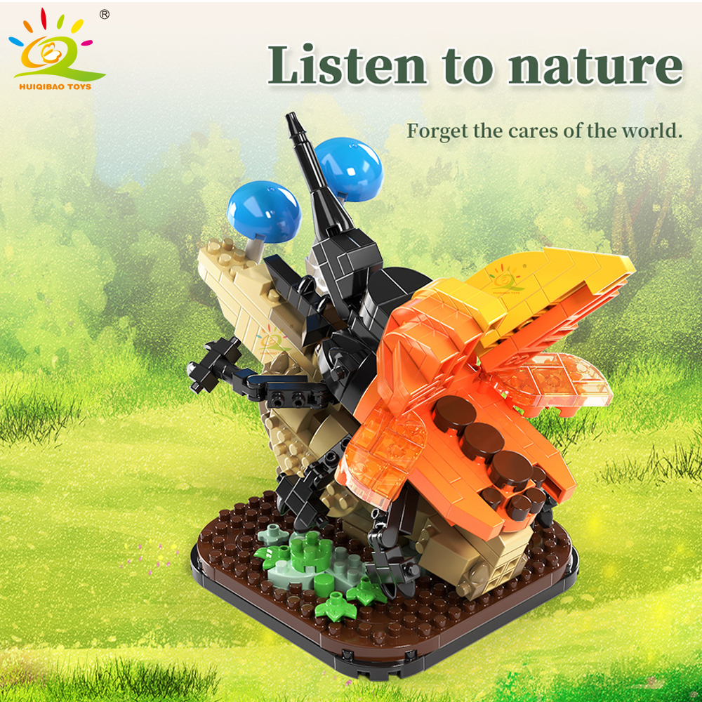 HUIQIBAO Moc 昆虫の花モデルビルディングブロック蝶植物装飾都市建設おもちゃ子供大人 DIY ロマンチックなギフト