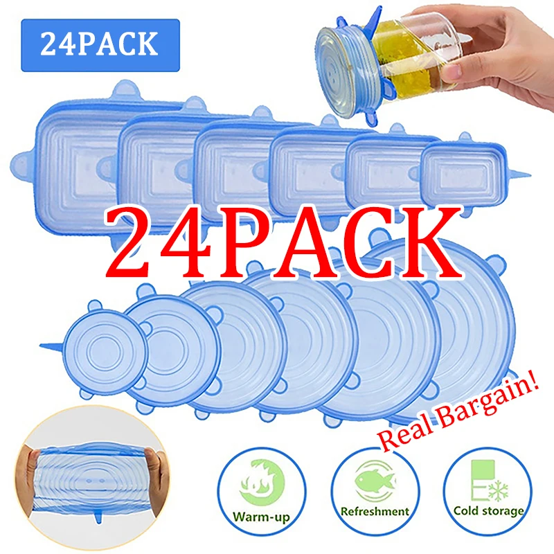 6/12/24 Chiếc Thực Phẩm Ốp Lưng Silicon Fresh-Giữ Co Giãn Nắp Có Thể Tái Sử Dụng Kín Hơi Nắp Bọc Phụ Kiện Nhà Bếp tủ Lạnh Bảo Quản