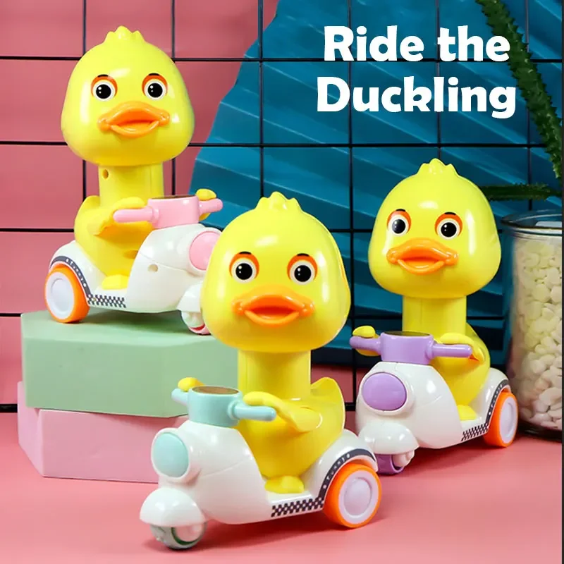 Cabeça de pressão manual rotação livre bonito pato imprensa carro motocicleta anti-colisão e anti gota brinquedos do bebê mini carro para crianças