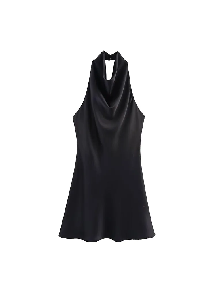 2025 kobiet lato Halter Mini sukienka moda seksowna satynowa Backless solidna kobieta eleganckie sukienki na imprezę uliczną odzież