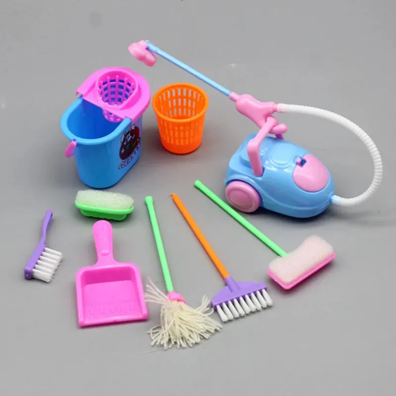 9 pezzi in miniatura casa delle bambole prodotti per la pulizia mini secchio mop spazzola scopa lavori domestici set di strumenti carino accessori per mobili capretto BJD