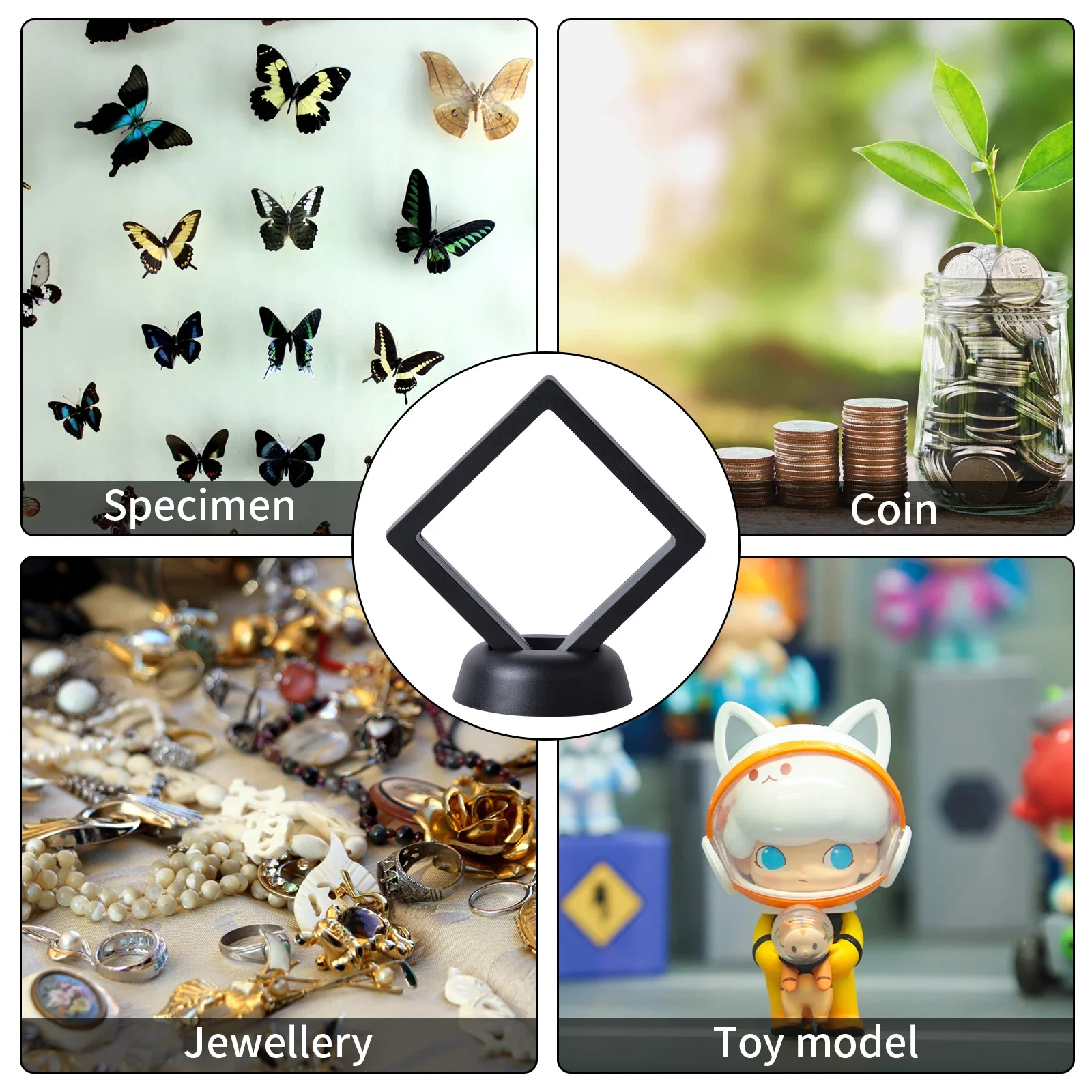 10 個コインディスプレイケース 3D フローティング薄膜ジュエリー収納ボックスリングネックレスブレスレットイヤリング