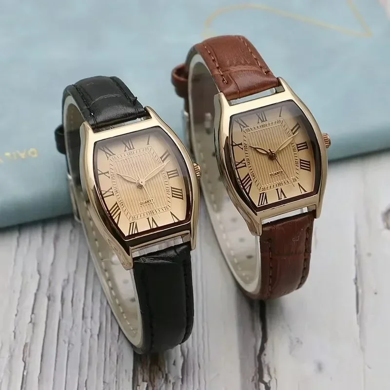 Relógio para mulheres pequenas senhoras relógios de pulso marrom retro vintage pulseira de couro relógio de pulso de quartzo preto reloj mujer