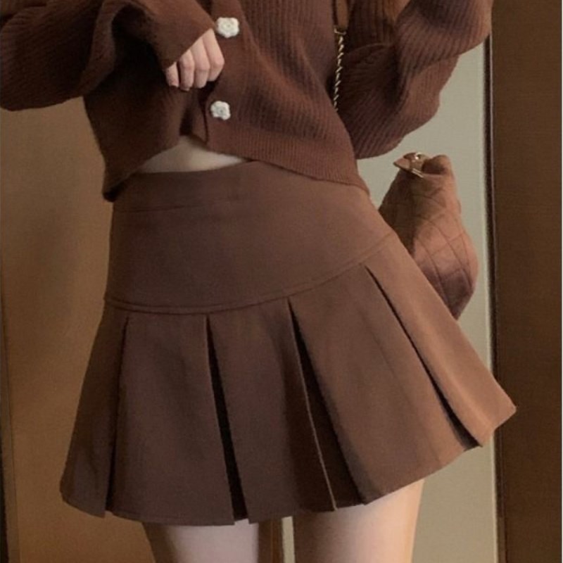 Vintage brauner Faltenrock für Damen, Frühling, Sommer, 2024, koreanischer Stil, Y2K, hohe Taille, A-Linie, Miniröcke, Adrette, Mädchen, kausal