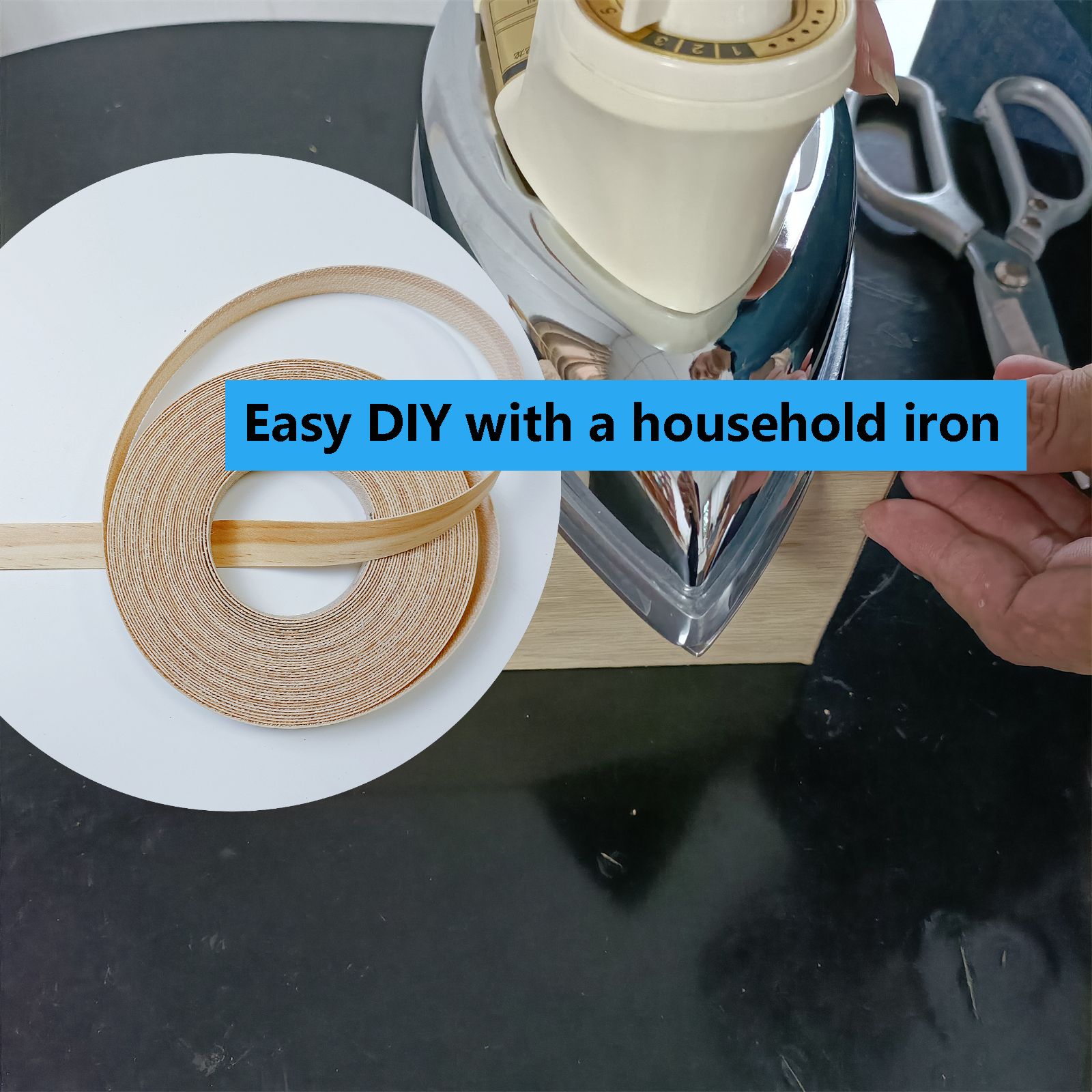 光沢のある本物の木製エッジバンディングロール、ベニヤに鉄、ホットメルト付きのエッジングトリムテープ、家具用接着剤、キャビネット修理、7インチ、8インチ