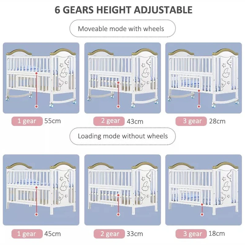 1M Wood Baby Crib With Mosquito Net And Diaper Table , Bedding Set, Baby Cot, Bed, Rocker Mattress  Multifunctional Child Bed