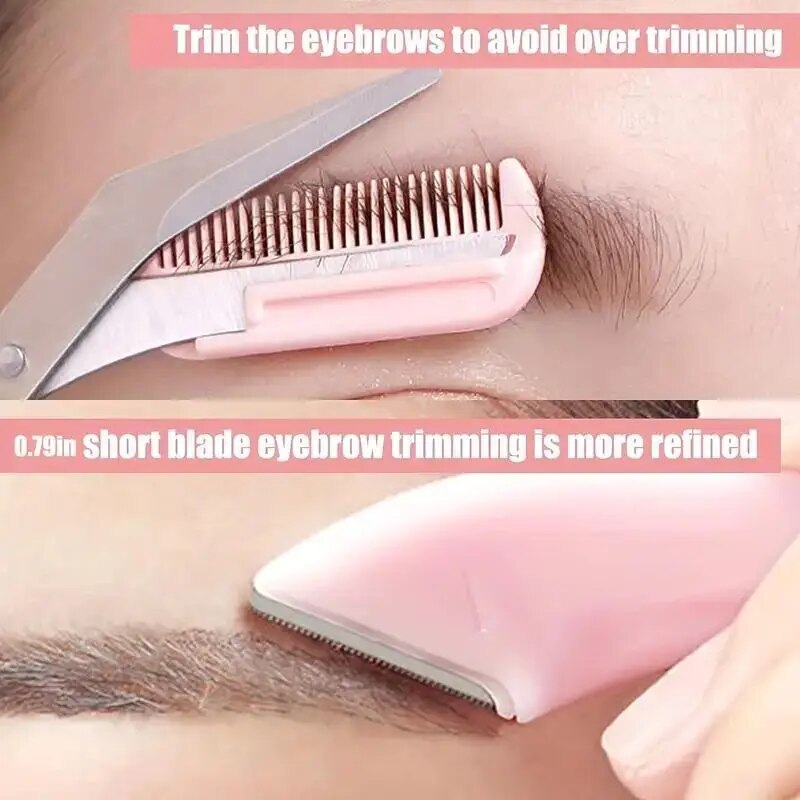 Aparador de sobrancelha com pente, perfeito para homens e mulheres, adequado para todos os tipos de pele, navalha curva, tesoura para fácil depilação