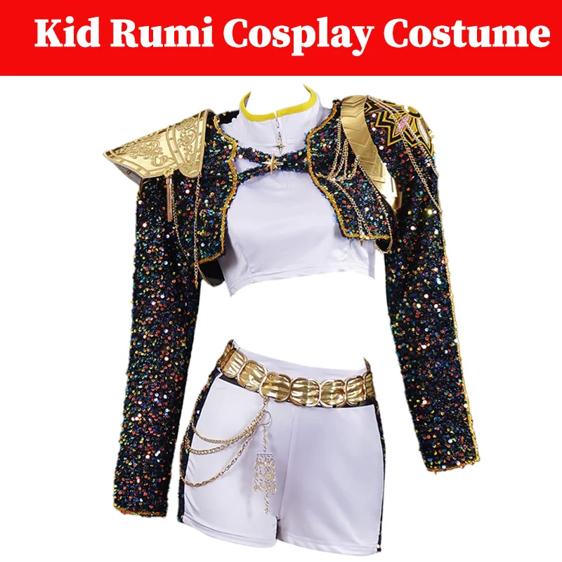 Kid Girls Rumi K pop Demon Hunter Cosplay Children Black  Gloden Costume Chid Disguise Performance Roleplaying Uniform Halloween