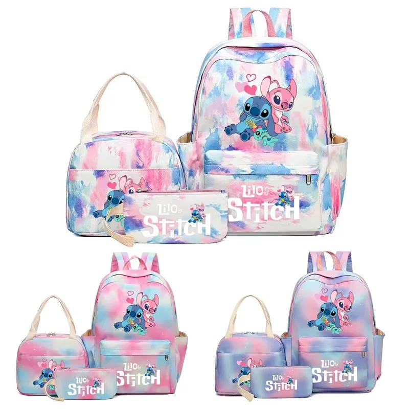 3pcs Stitch grote capaciteit rugzak, cartoon anime schooltas, kinderen meisje reizen woon-werkverkeer knapzak met lunchtas en etui