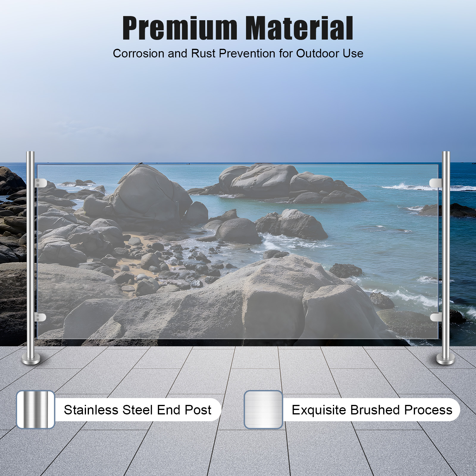 Stainless Steel Railing Fence Pole Handrail 110cm Glass Railing Post for Garden Balustrades Stairs Post 110cm End Post