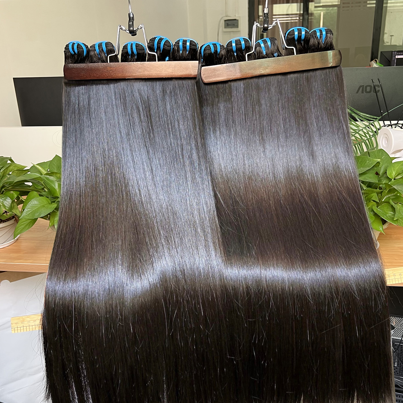Double Drawn 15A Unprocessed Human Hair Bundles กระดูกตรง 100% ดิบเวียดนามธรรมชาติสีผม Weft Extensions