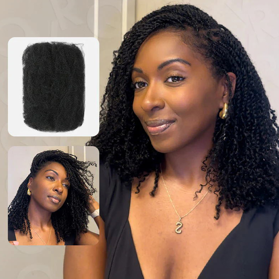 Extensiones de cabello humano QVR Afro Kinky a granel, negro natural/marrón/gris, ligero para trenzar, peinar y usar todos los días