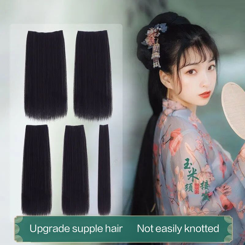 Hanfu วิกผมชิ้นข้าวโพดหนวดทรงผม one piece hair extension ไม่ผูกปมผมยาวตรงชิ้นทรงผมโบราณสําหรับผู้หญิง