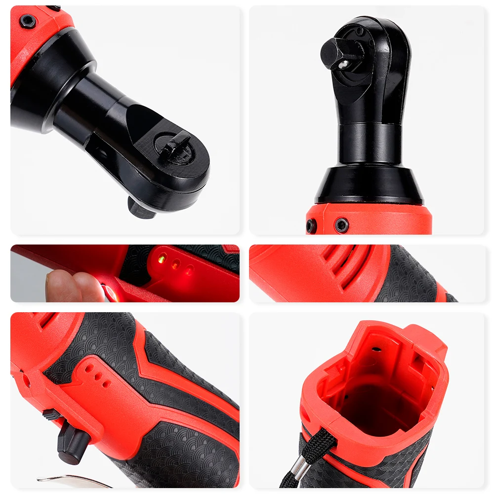 Hormy-llave eléctrica inalámbrica de 3/8 pulgadas, llaves de trinquete de ángulo recto de 9,5mm, juego de herramientas de reparación de automóviles recargables de 65N.m, llave angular