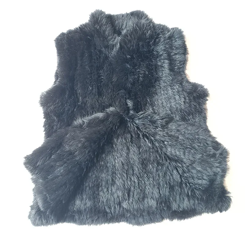 2023 Winter schwarz gestrickt echte Kaninchen fell Weste Frauen dicke Mode ärmellose warme echte Kaninchen fell Weste
