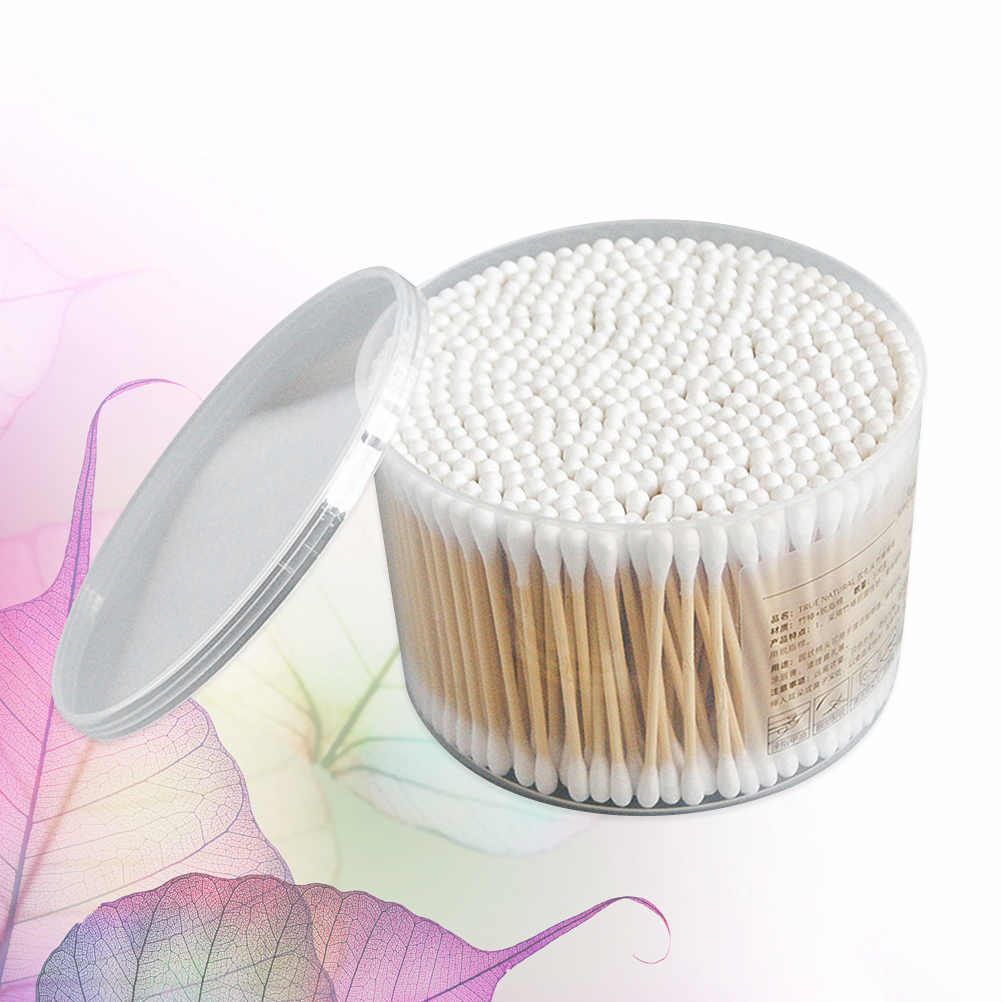 1 Box of 500PCS Bamboo Handle Cotton Swabs Multi-purpose Double-head Cotton Sticks Nail Polish Eye Makeup Removing Cotton