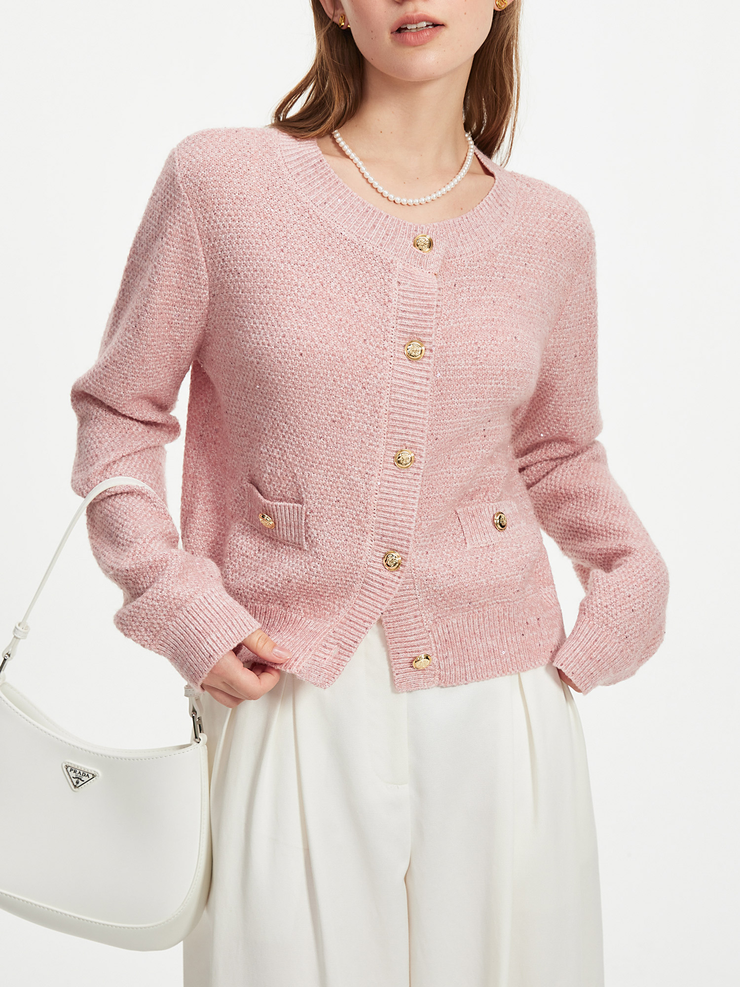 FSLE Round Neck Knitted Cardigan Jacket For Women 2024 Autumn New Design All-match Casual Jacket Tops 24FS13092