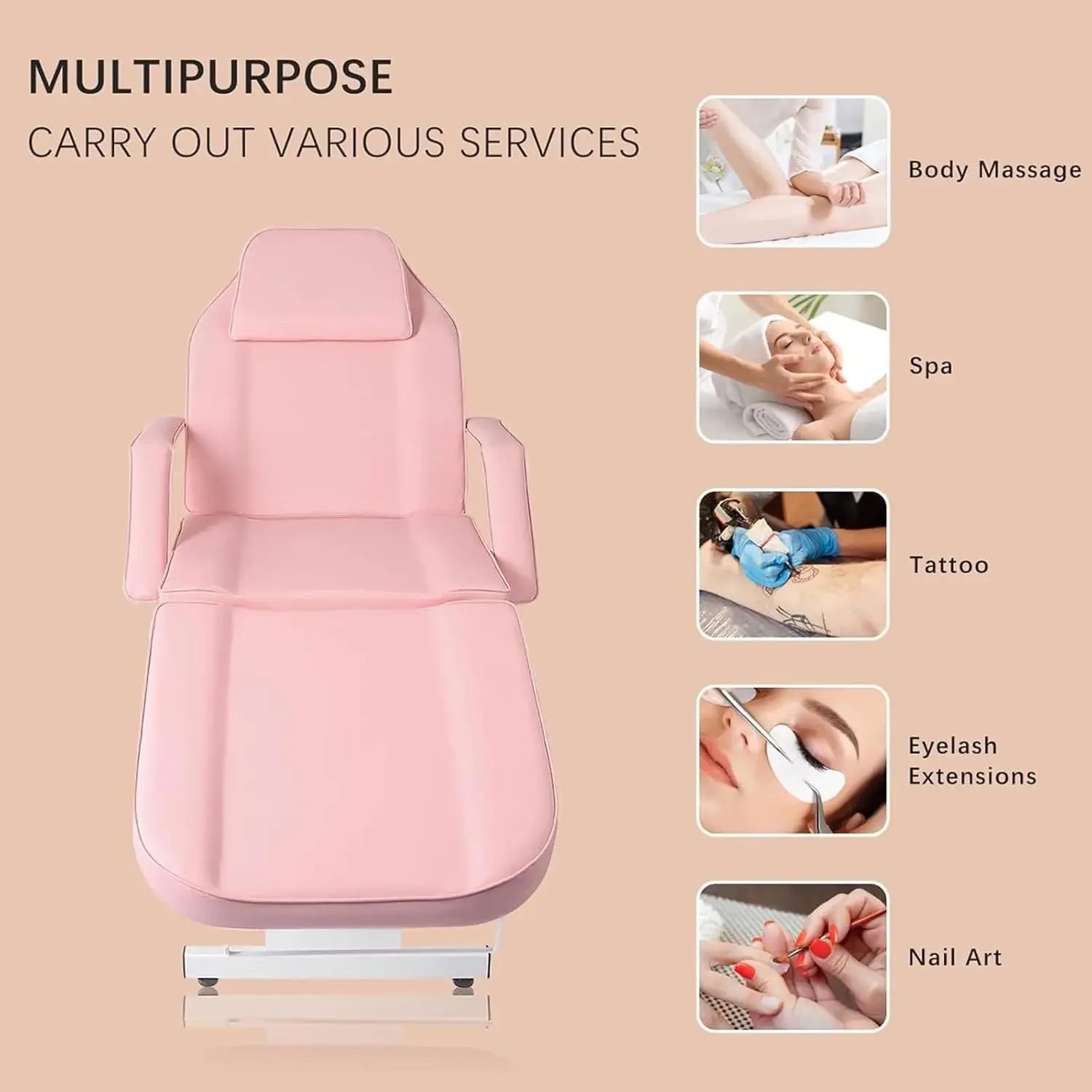 Multipurpose 3-Section Spa Massage Table with Hydraulic Stool, 73-inch Adjustable Tattoo Chair Esthetician Lash Bed, Salon Chair