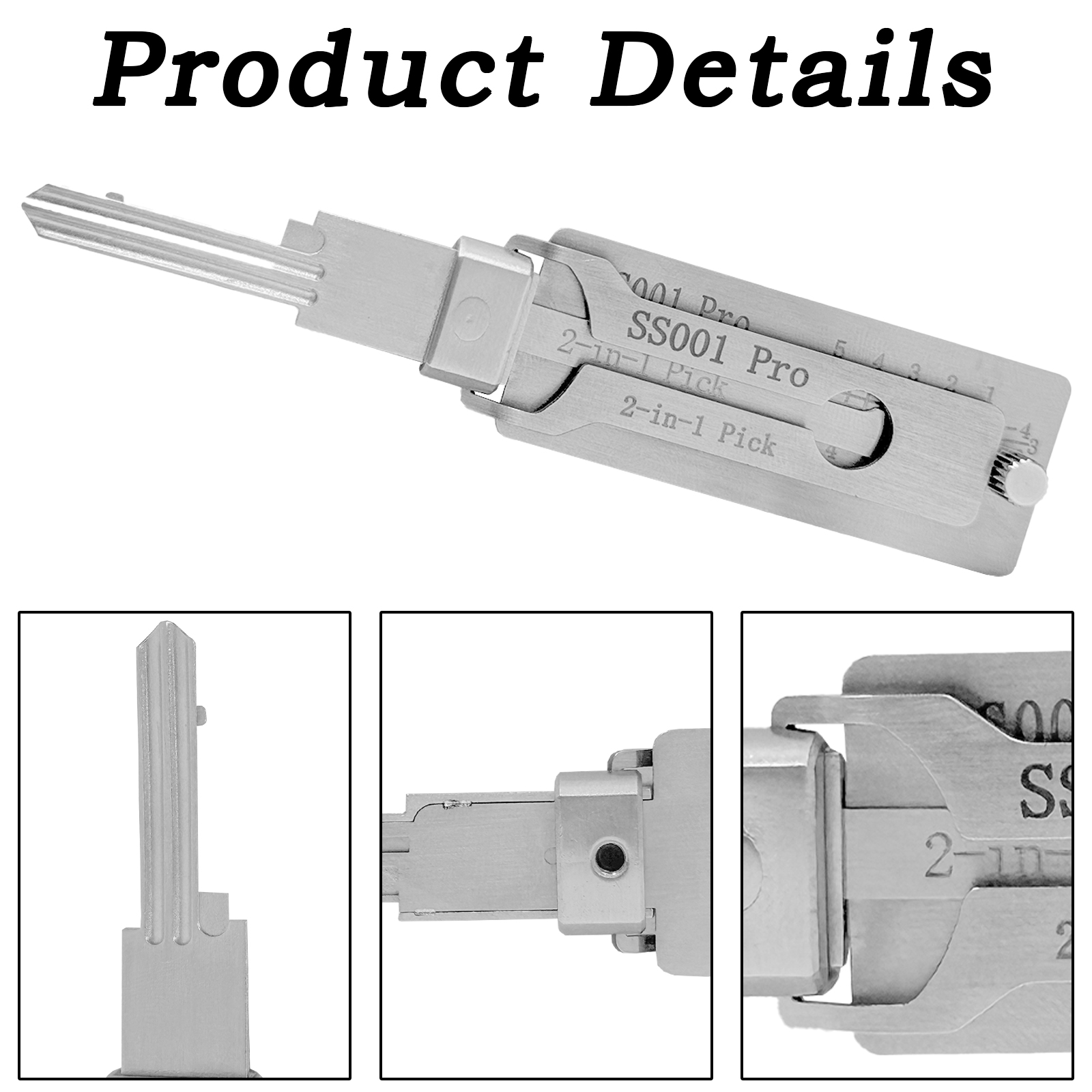 Key Decoder SS001Pro Stainless Steel Key Decoder SS001Pro 2-in-1 Portable Locksmith Tool O-ring Pickup Repair Kit Key Pickup Kit