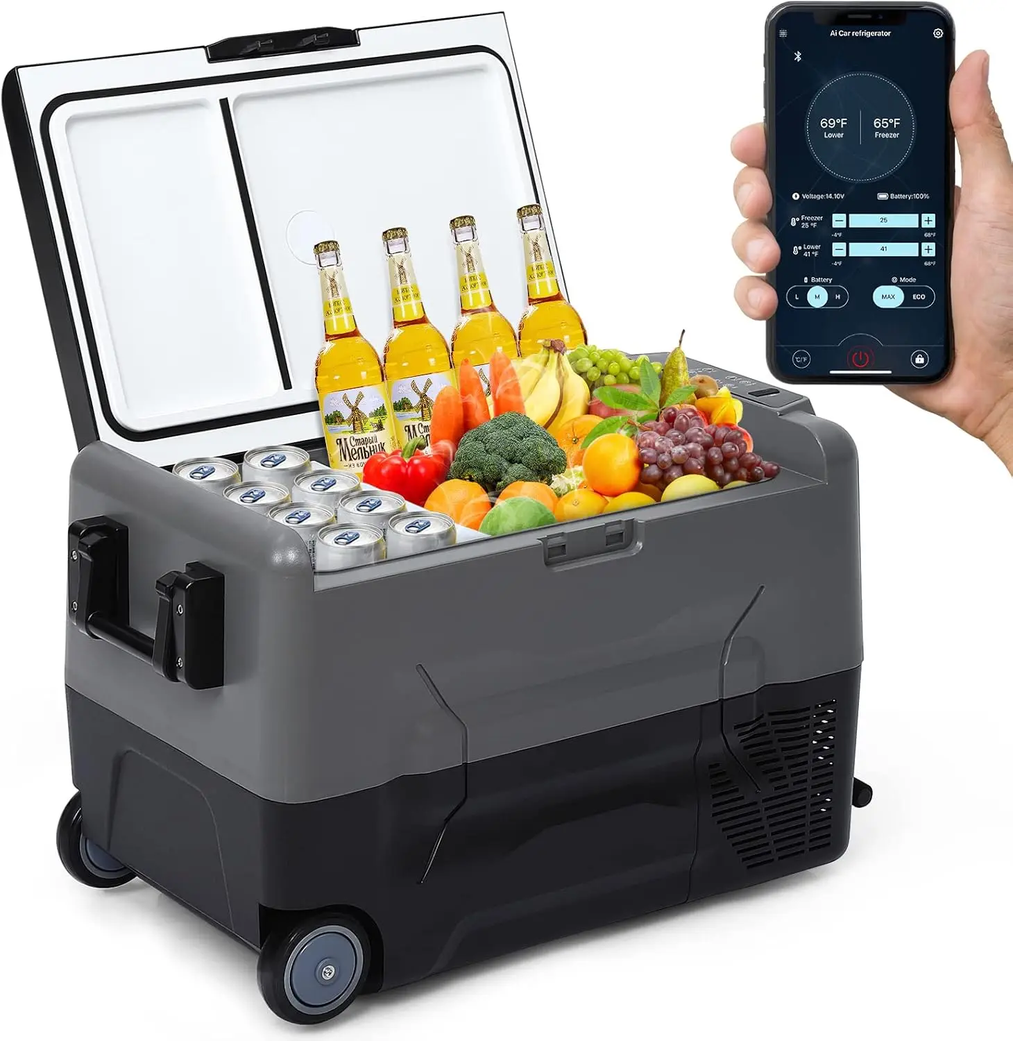 Refrigerador para automóvil de 35 litros hasta -20 ℃ , Control de aplicación de doble zona para refrigerador de coche RV, enfriador de compresor de congelador portátil para viajes de camping