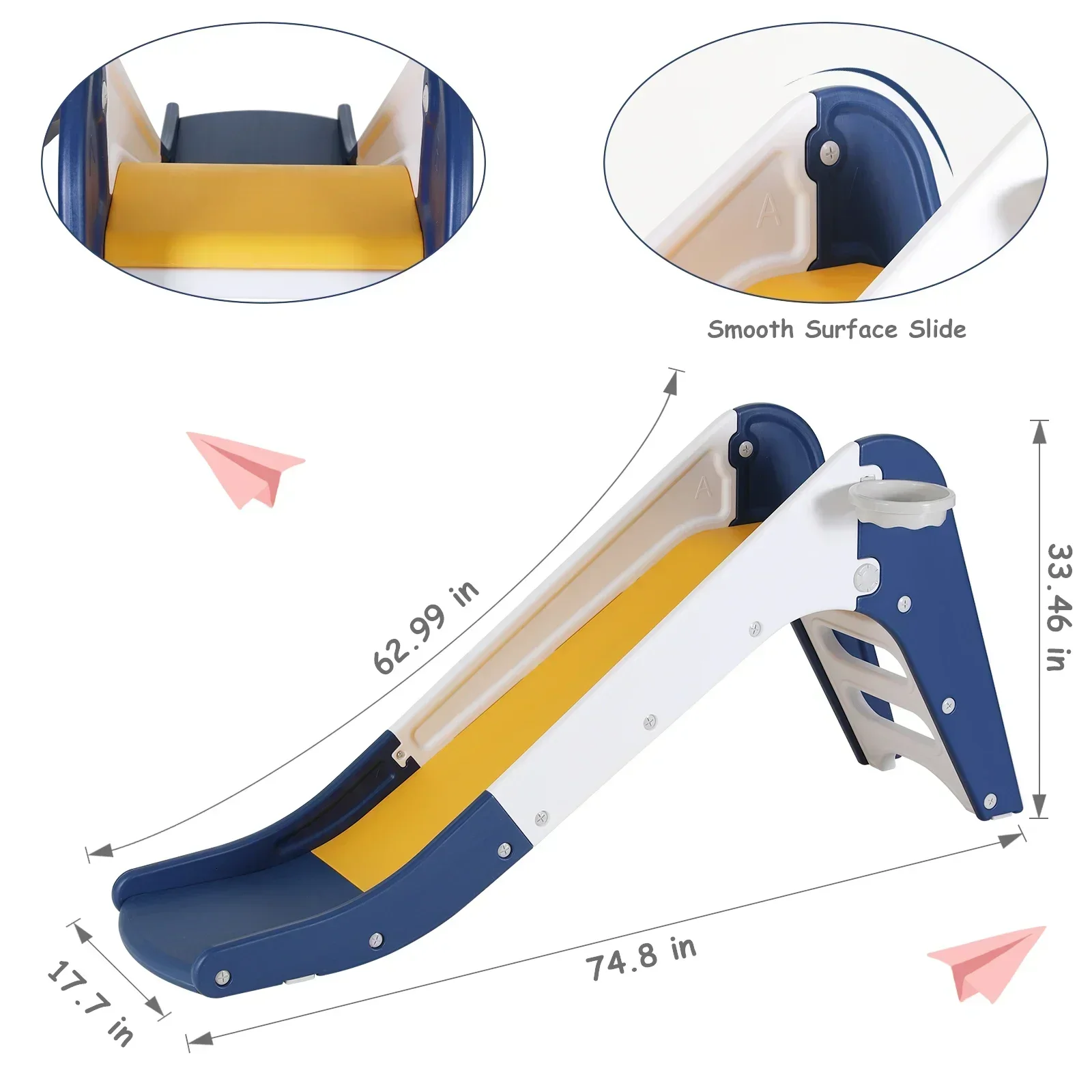 Slide In/Outdoor Children's Slide and Basketball Hoop Climber Playset for Kids Playgroun Freestanding Slide or Climbing Playset