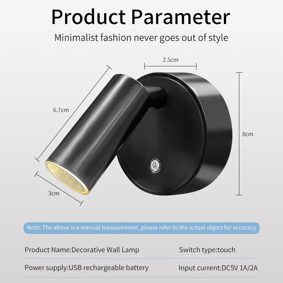 LED-Licht, magnetisch, über USB wiederaufladbar, Wandleuchte, Scheinwerfer, kabellos, kein Stanzen, Leselicht mit Touch-Schalter, dimmbare Nachttischlampe