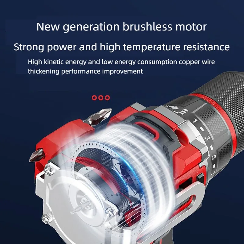 Perceuse électrique sans balais, perceuse à percussion sans fil à tarauder, mandrin à cliquet en métal, perceuse à main électrique, tournevis électrique domestique