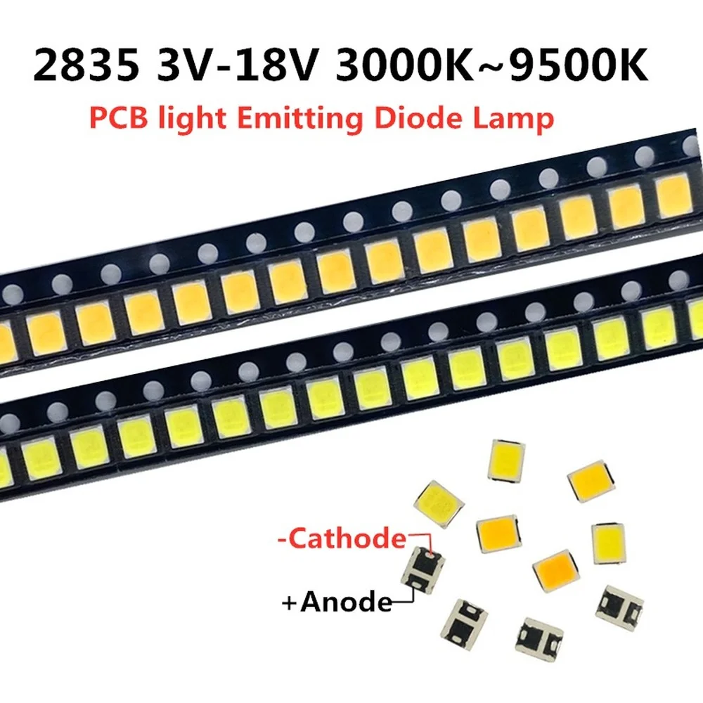 高輝度SMD LEDチップ,100個,0.5w,1w,18v,9v,6v,3v,130lm,3000k,4000k 6000k、9000k、2835、100個