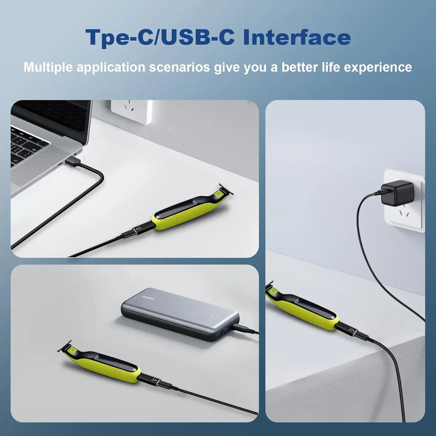 5V Type-C Shaver Adapter Charging Converter for Philips Norelco One Blade QP2520 QP2515 QP2620 with Charging Indicator