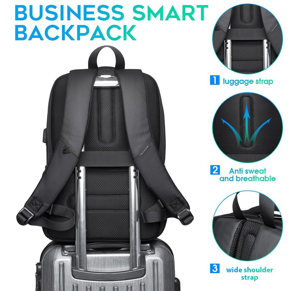 Mochila de viagem à prova d'água BANGE com porta de carregamento USB adequada para mochilas para laptop de 15,6 polegadas para homens e mulheres, bolsas escolares para adolescentes