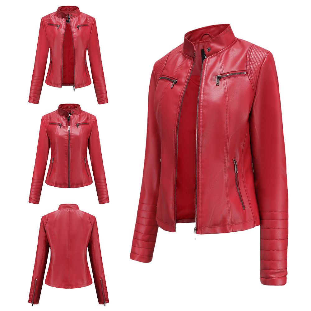 Kunstleer motorjas voor dames, damesjas, moto biker, paars, zwart, herfst, lente, mode